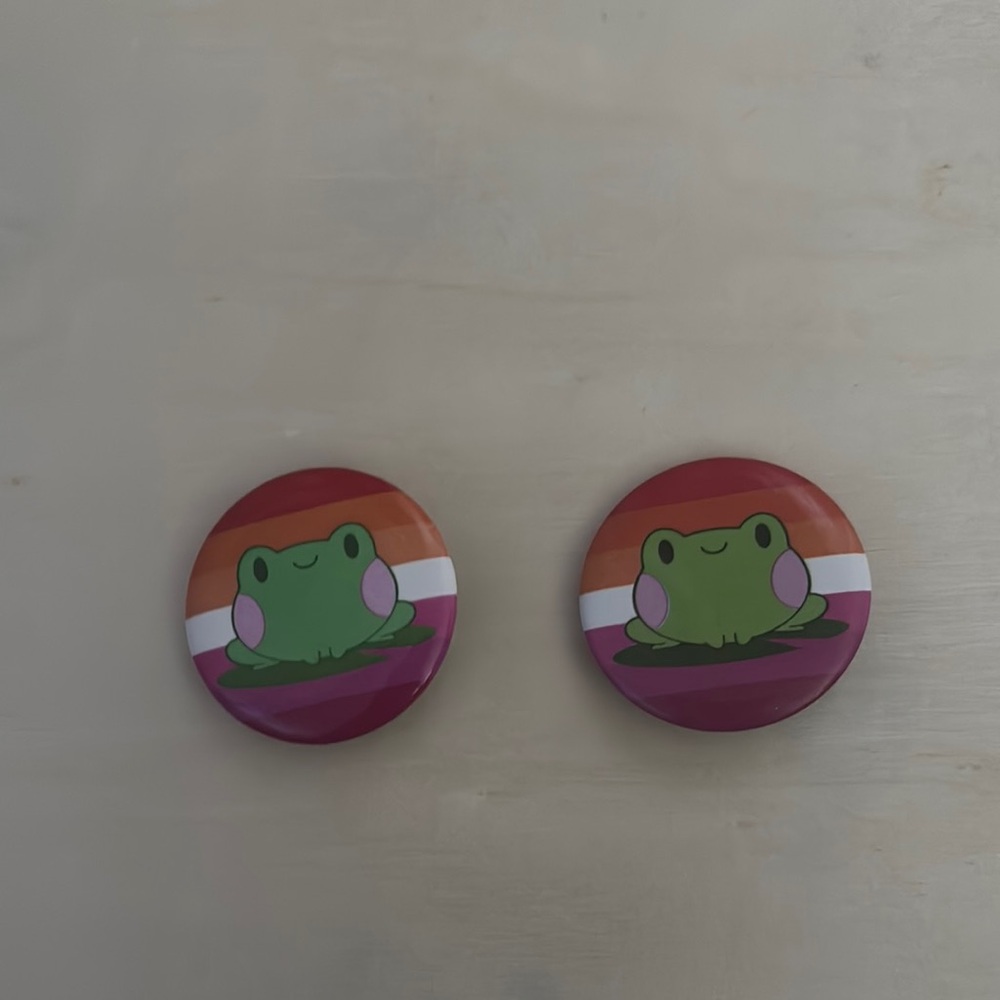 Cute lesbian frog Pins with lesbian flag background